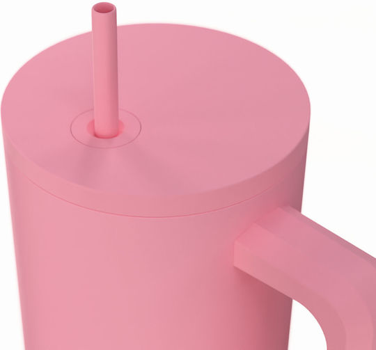 Estia Ανακυκλώσιμο Handled Tumbler Θερμός Ανοξείδωτο BPA Free 900ml Rose με Καλαμάκι και Λαβή