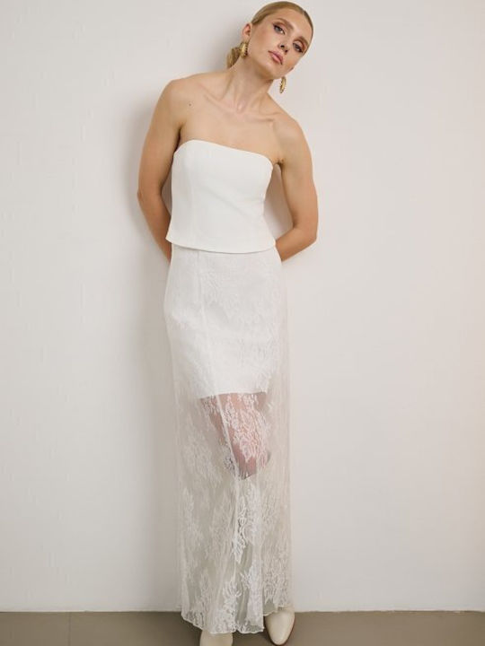 Satin,σατεν Hoch tailliert Maxi Rock Umschlag White