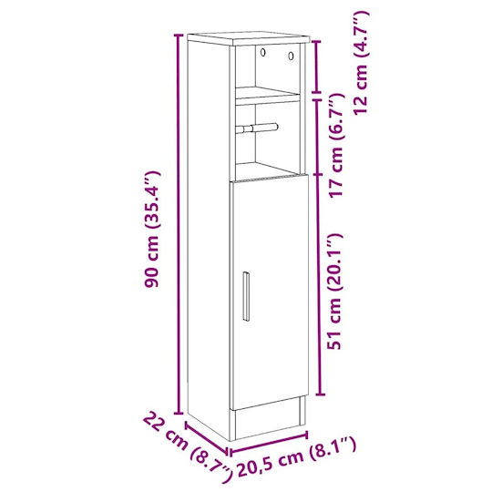 vidaXL Dulap De Baie 20.5x22x90cm Negru