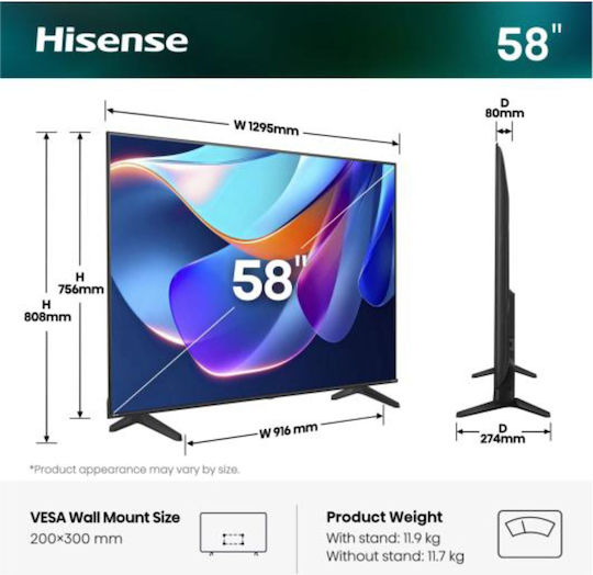Hisense Smart Televizoare 58" 4K UHD LED A6S HDR (2026) 58A6S