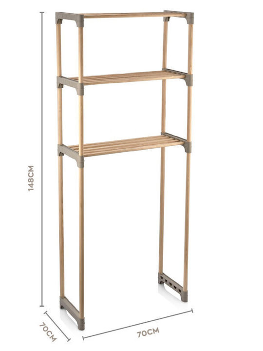 Viosarp Raft de Baie de Podea din Lemn cu 3 Rafturi 71x27.5x148cm