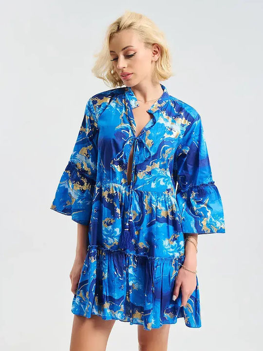 Ble Resort Collection 100% Καφτάνι Παραλίας Σκουρο Μπλε/χρυσο Ble Resort Collection 100% Καφτάνι Παραλίας Σκουρο Μπλε/χρυσο