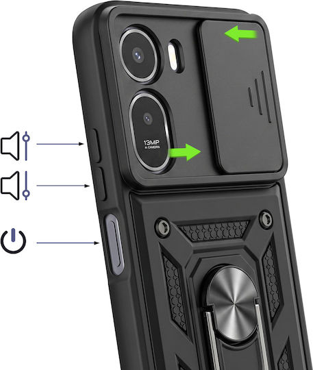 Avizar Case Redmi A7 Pro Ring Stand Sliding Camera Cover Black