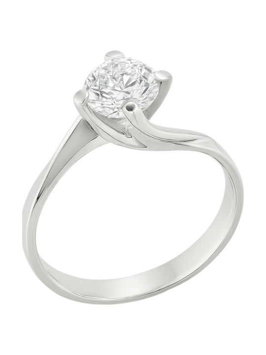 FenixJewelry Μονόπετρο από Λευκόχρυσο 14K