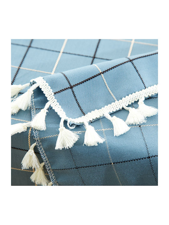 FRIPIA Checkered Tablecloth with Light Blue Embroidery 140x200cm