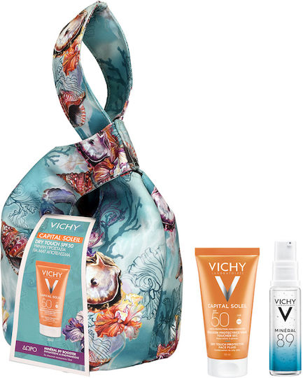 Vichy Capital Soleil Capital Soleil Dry Touch SPF50, Mineral 89 Booster 10ml & Sammlertasche Set mit Serum
