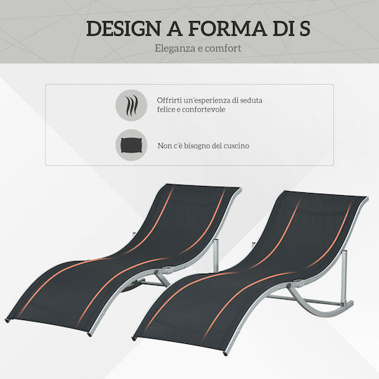 Outsunny Aluminium Beach Lounger-Armchair Black 61x63cm Set of 2