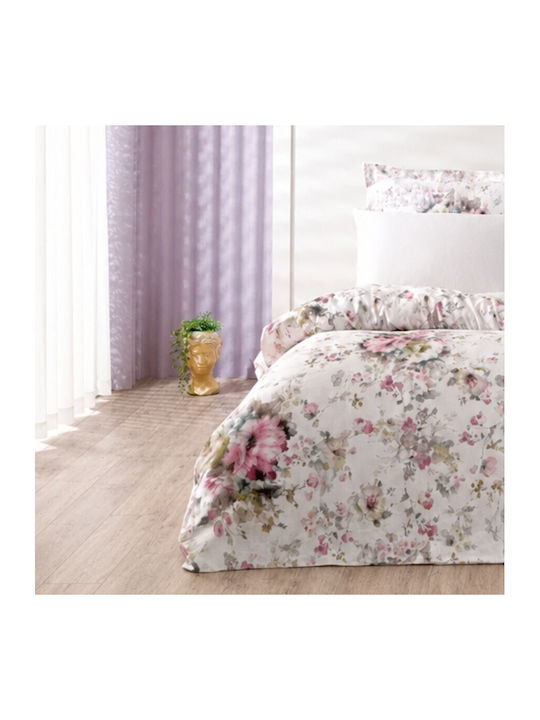 Tac Set Huse Pentru Pilote Bumbac Satinat 200x220cm Dublu Cu 4 Fețe De Pernă Și 1 Cearceaf Roz