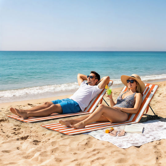 Outsunny Beach Sunbeds Orange Foldable Steel with Pillow 2 Pieces