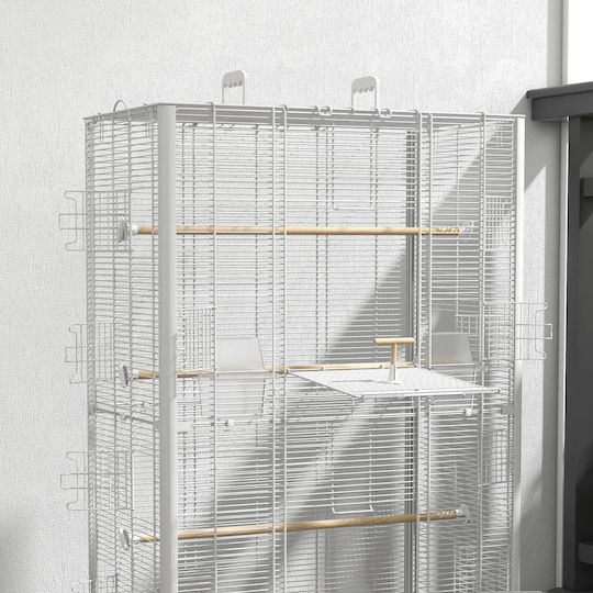Pawhut Ξύλινο Κλουβί Πτηνών 61x36.5x98εκ. Λευκό