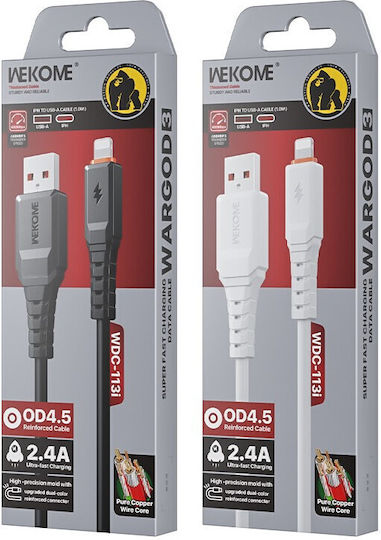 WK USB-A to Lightning Cable Λευκό 1m