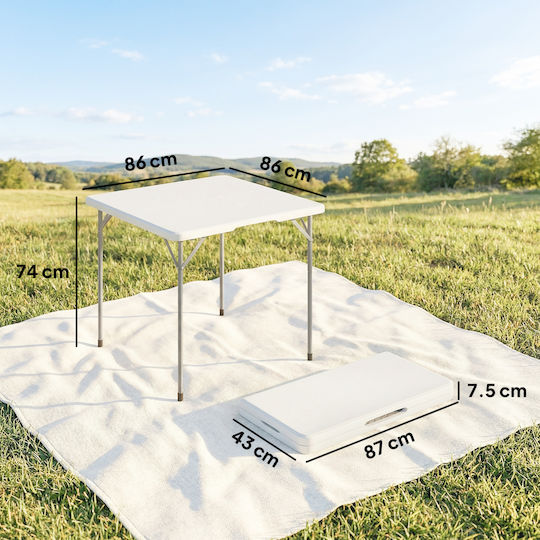 Outsunny Metal Camping Table Folding 86x86x74cm White