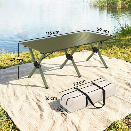 Outsunny Τραπέζι Μεταλλικό για Camping Πτυσσόμενο 116x59x43cm Πράσινο