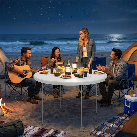 Outsunny Τραπέζι Μεταλλικό για Camping Πτυσσόμενο 120x120x74cm Λευκό