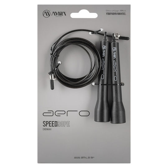 AMILA Wire / PVC Adjustable Jump Rope with Ball Bearings Black Speed Rope 3m