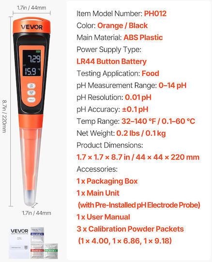 Vevor Digital PH Meter PHJSYSXZKSPP4KY68001V9