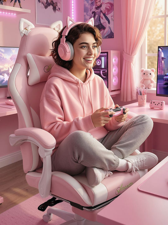 Vinsetto 921-944V00PK Καρέκλα Gaming Δερματίνης με Υποπόδιο Ροζ