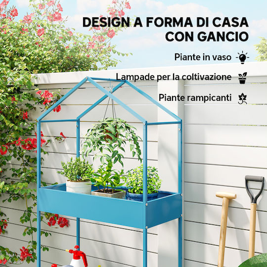 Outsunny Metal Plant Tower Blue 75x35x150cm