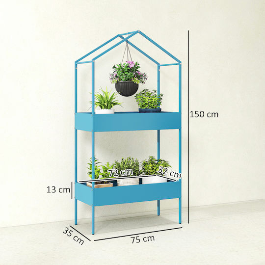 Outsunny Metal Plant Tower Blue 75x35x150cm