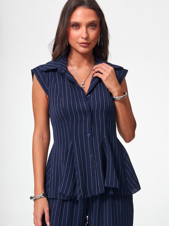 Damen Marineblaues Dunkles Set mit gestreiften Hosen