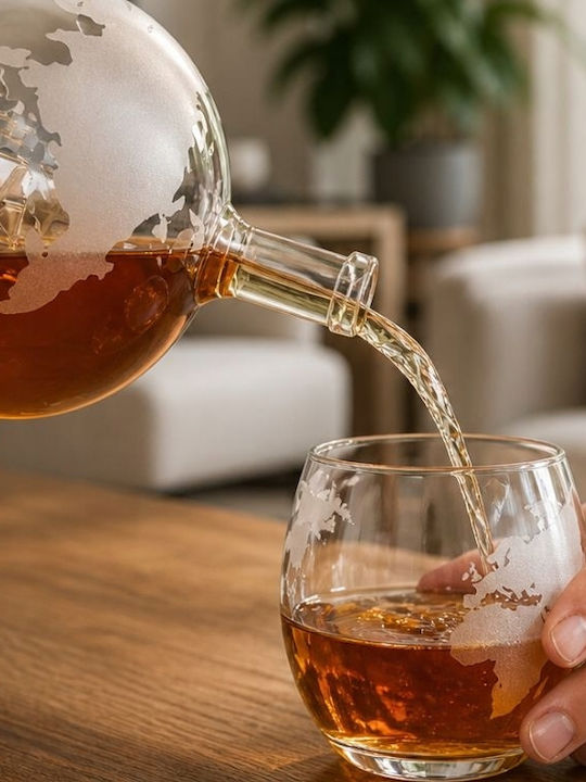 Carafă de Servire din Sticlă pentru Whiskey 7cm cu Dop și Pahare Transparentă 2 Bucăți