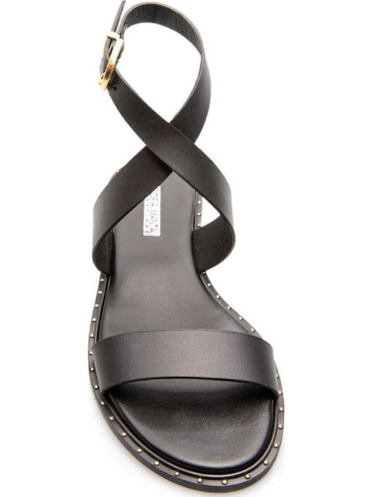 Leather Women's Flat Sandals Black