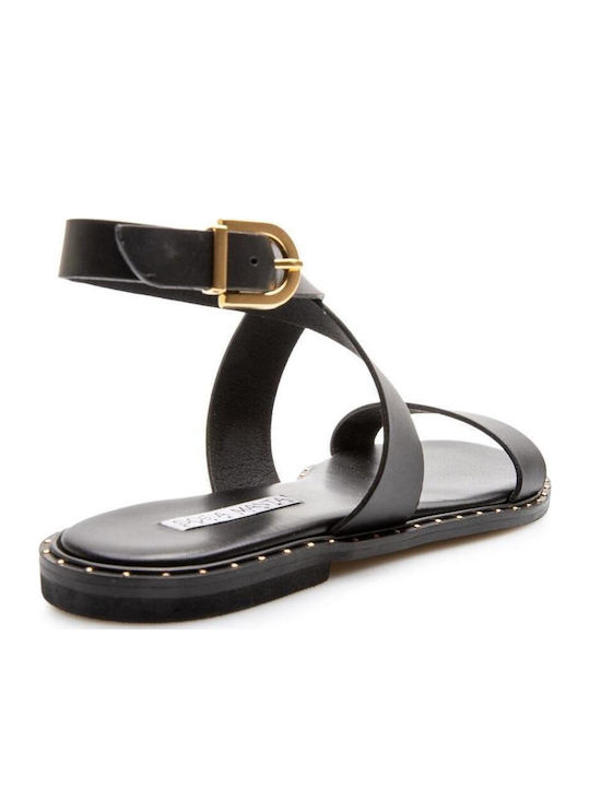 Leather Women's Flat Sandals Black