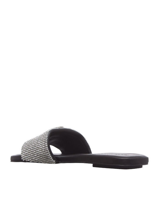 Deri Damen Flache Sandalen Schwarz