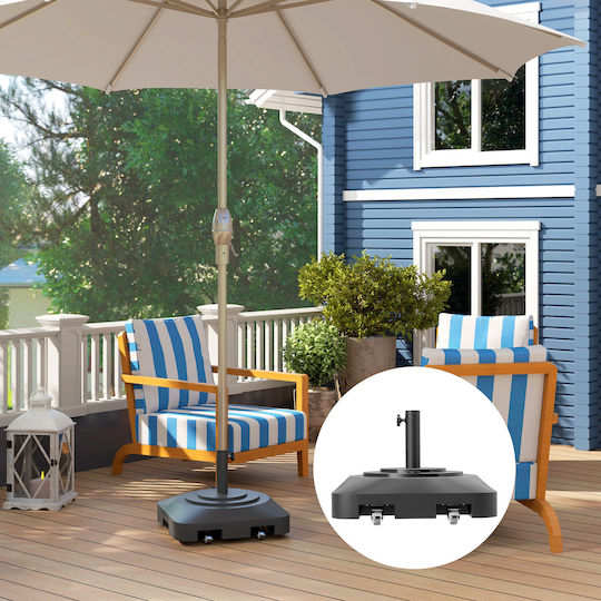 Outsunny Βάση Ομπρέλας Ρόδες Γεμιστή Νερό Ή Άμμο Hdpe 48x48x32.5 Cm Μαύρο 84d-358v00bk