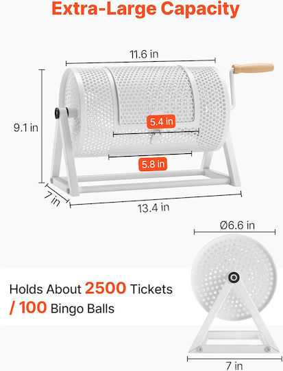 Vevor Raffle Drum 295 X 167 Mm 2500 Tickets Or 100 Ping Pong Balls Reinforced Handle Stable Triangular White Base Cjg12ycjsdzjsj9gk002v0