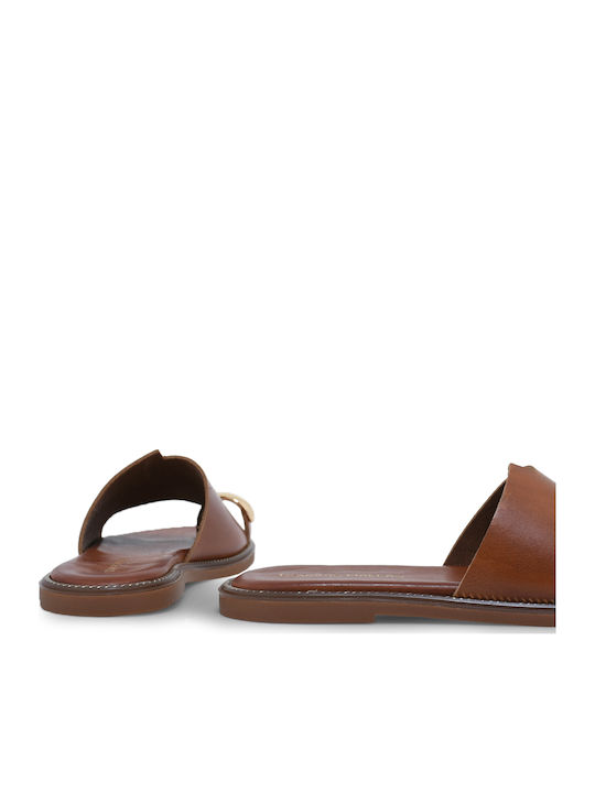 Leder Flache Sandalen Für Damen Tabac Braun