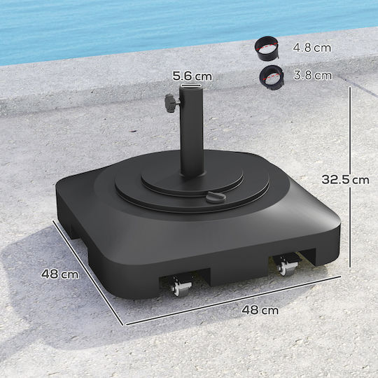 Outsunny Βάση Ομπρέλας Ρόδες Γεμιστή Νερό Ή Άμμο Hdpe 48x48x32.5 Cm Μαύρο 84d-358v00bk