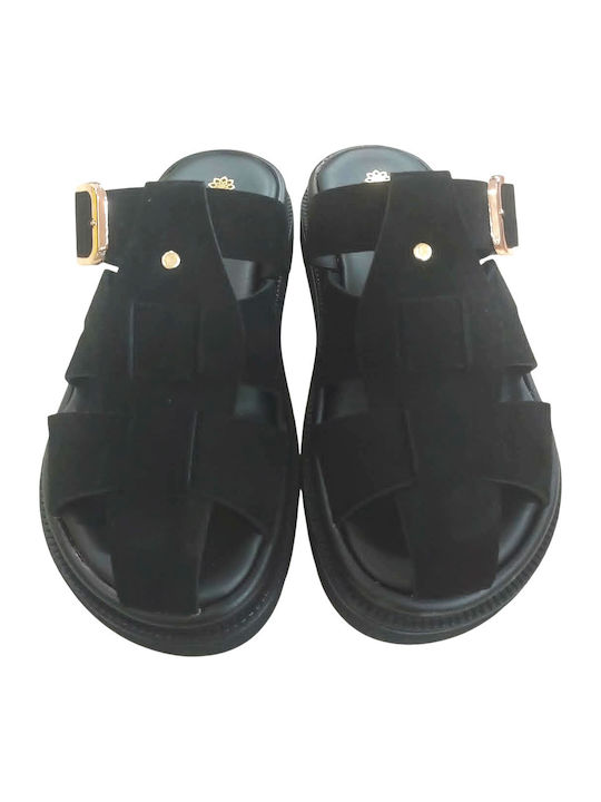 Leather Women's Flat Sandals Flatforms Black