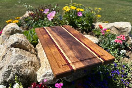 Handmade Wooden Serving Board – Striped Design