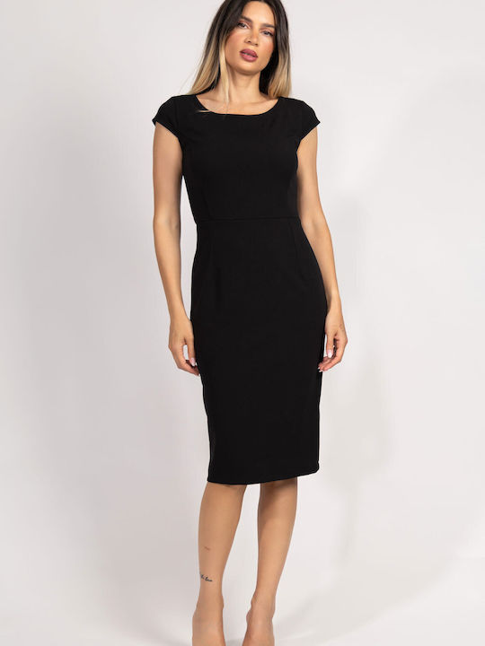 Rochie De Vară Pentru Femei Midi Mâneca Scurtă Neagră