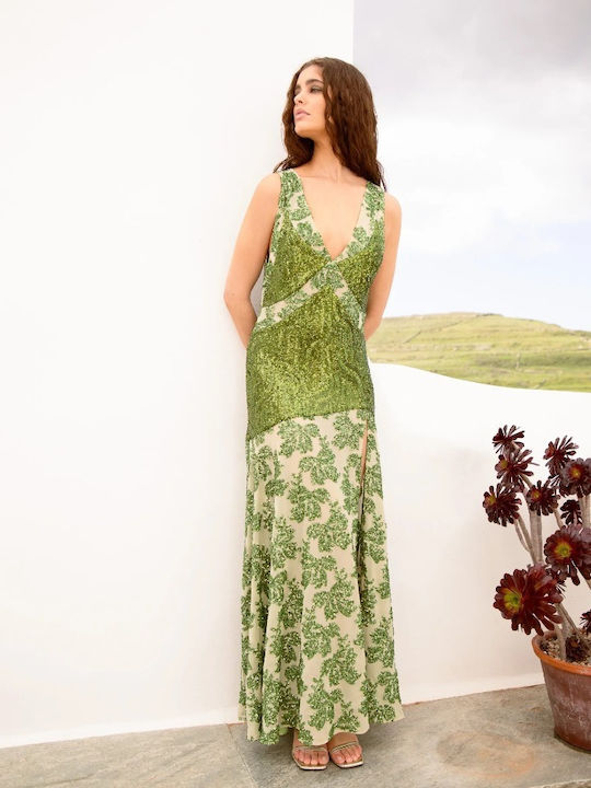 Rochie Maxi Cu Deschizătură Verde