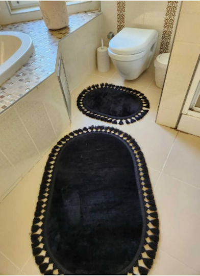 SteweHome Non-Slip Set Bath Mats STE-029980-P29980 Black 60x100cm 2 Pieces