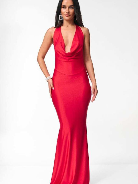 Summer Maxi Evening Dress with Wrap Open Back Red