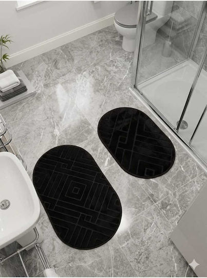 SteweHome Non-Slip Set Bath Mats STE-029790-P29790 Black 60x100cm 2 Pieces