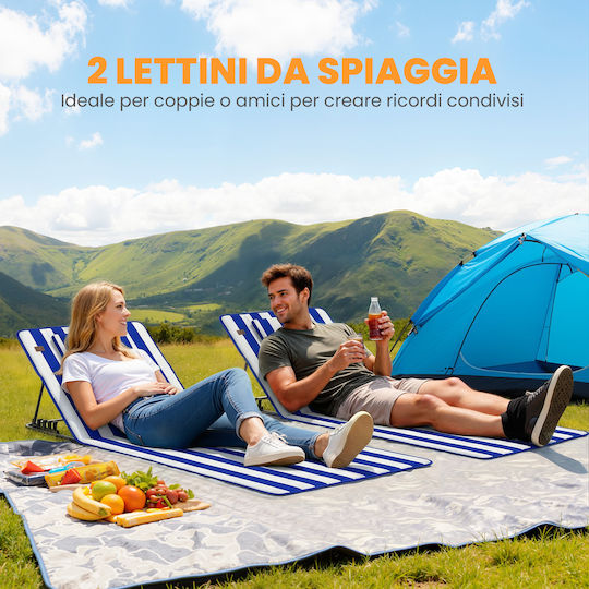 Outsunny Beach Lounger-Armchair with 4-Position Recline Blue 154x57x52cm Set of 2pcs