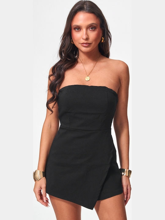 Damen Trägerloses Jumpsuit Kurze Hosen Schwarz