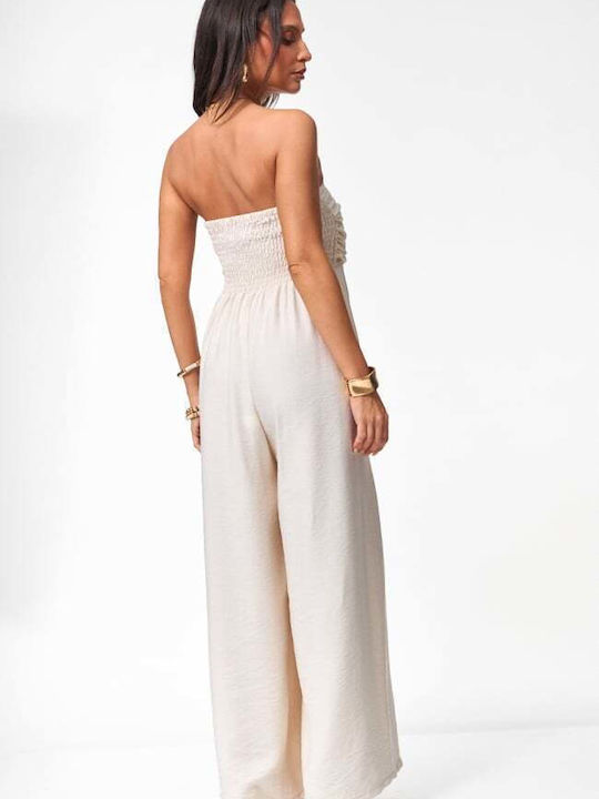 Damen Strapless Beige Jumpsuit