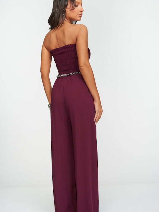 Γυναικεία Strapless Ολόσωμη Φόρμα Μπορντο