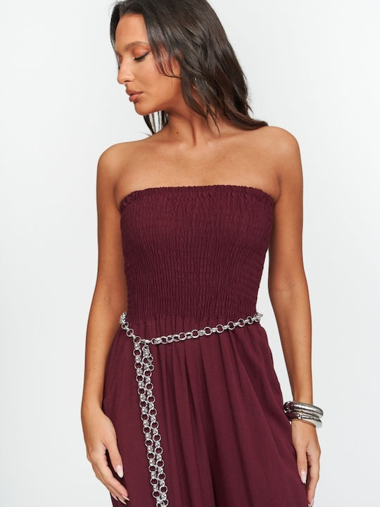 Γυναικεία Strapless Ολόσωμη Φόρμα Μπορντο