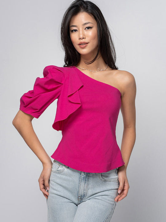 Nadina Bluza Damă Cu Un Umăr Și Fermoar Fuchsia