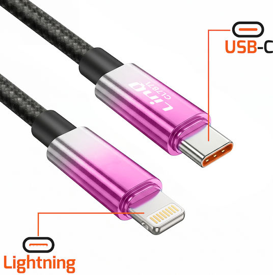 Linq Blitzkabel Für Usb-c Schnelles Laden 35w LED Bildschirm 1,2m Lila