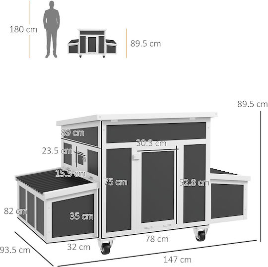 Pawhut Wooden Poultry Coop M1.47 x P0.93 x H0.89m