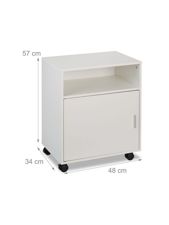 Cabinet De Birou Din Lemn Cu Roți În Culoare Albă 48x34x57cm