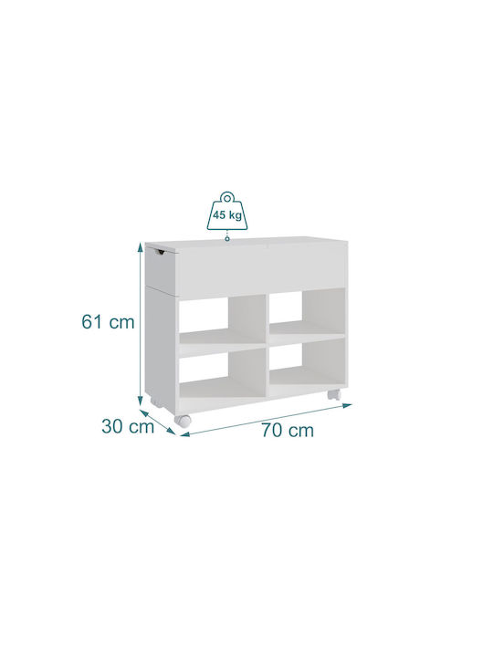 Cabinet De Birou Din Lemn Cu Roți Alb 70x30x61cm