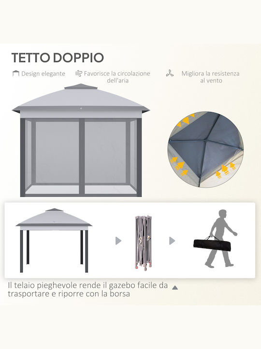 Outsunny Πτυσσόμενο Κιόσκι Κήπου Γκρι 3.3x3.3m